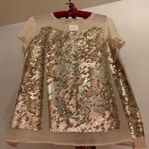 Brand New Beautiful GOLDEN Sequins SILK Top/ Club Monaco/  Woman’s Size MEDIUM